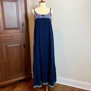 Artisan NY NWT navy embroidered boho cotton maxi